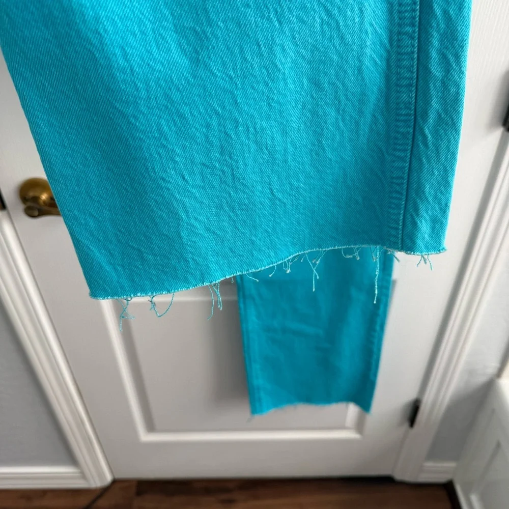 NWT ZARA Full Length High Waist Wide Leg Turquoise Jeans Five Pocket Size 10 - Picture 10 of 17